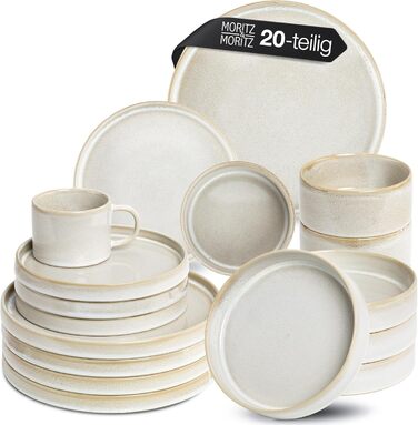 Moritz & Moritz Castello 20-Piece Dinnerware Set - Beige Stoneware Dinner Set for 4 - Includes Dinner Plates, Dessert Plates, Soup Plates, Bowls, and Cups