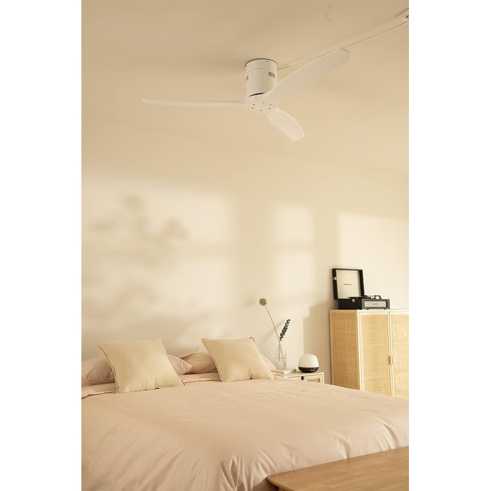 Вентилятор стельовий WINDCALM M з ABS корпусом, темне дерево (оптика), Wi-Fi, пульт, 40W, Ø132cm, 6 швидкостей, таймер, DC-двигун, літо/зима, без освітлення, білий