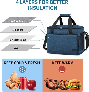 Термосумка Lubardy 15L/30L сіра/блакитна: велика, складана, водонепроникна для пікніка та обіду