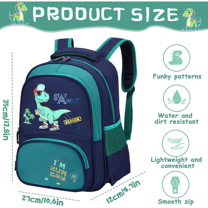 Дитячий рюкзак для хлопчика Кіндерруксзак з динозавром, водонепроникний, для дошкільнят та молодших школярів (зелений)