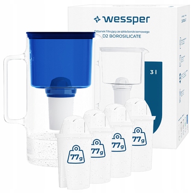 Скляний фільтр-кувшин Wessper D2 BOROSILICATE 3л, синій + 5 фільтрів