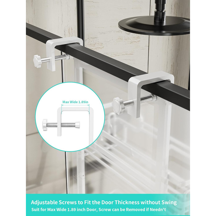 HapiRm Shower Shelf - Hanging Shower Rack Adjustable with 4 Shower Baskets, Shower Shelf No Drilling with Soap Dish and Hooks, Shower Shelf Over the Door Glass Wall & Bathroom Door (White)