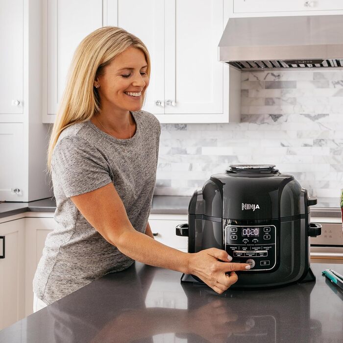 Ninja Foodi Multi-Cooker, 7-in-1, 6 L, 7 Cooking Functions, Pressure Cook, Air Fry, Pressure Cook, Grill and more, Brushed Steel & Black, OP300EU