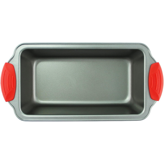 Loaf Pan - Premium Non-Stick Loaf Pan Made of Steel by Boxiki Kitchen | Professional Non-Stick Baking Pan for Baking Banana Bread, Meatloaf, and Pound Cake | 21.5 x 11.5 cm, with Red Silicone Grips