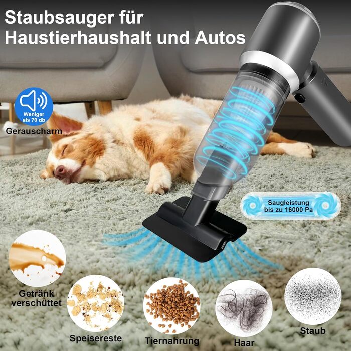 Бездротовий акумуляторний ручний пилосос XWGKLN 16000PA 4-в-1 для дому, авто, кухні, офісу та видалення шерсті тварин