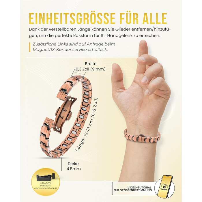 Браслет на руку чоловічий MagnetRX® з чистої міді – для магнітотерапії при артриті та тунельному синдромі – з інструментом для регулювання розміру (5X Strength - EllipseMAX (5,000 Gauss))