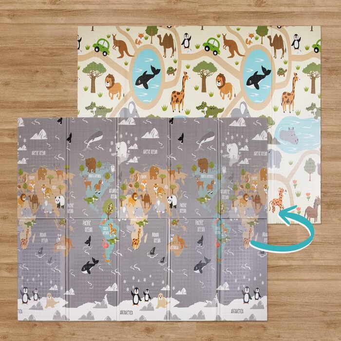Paco Home Play Mat, Crawling Mat, Baby/Kids Mat, Foldable, Reversible, Animal Motif, Size: 180x200 cm, Color: Multicolor 3, 180 x 200 cm (Rectangular), Multicolor 3