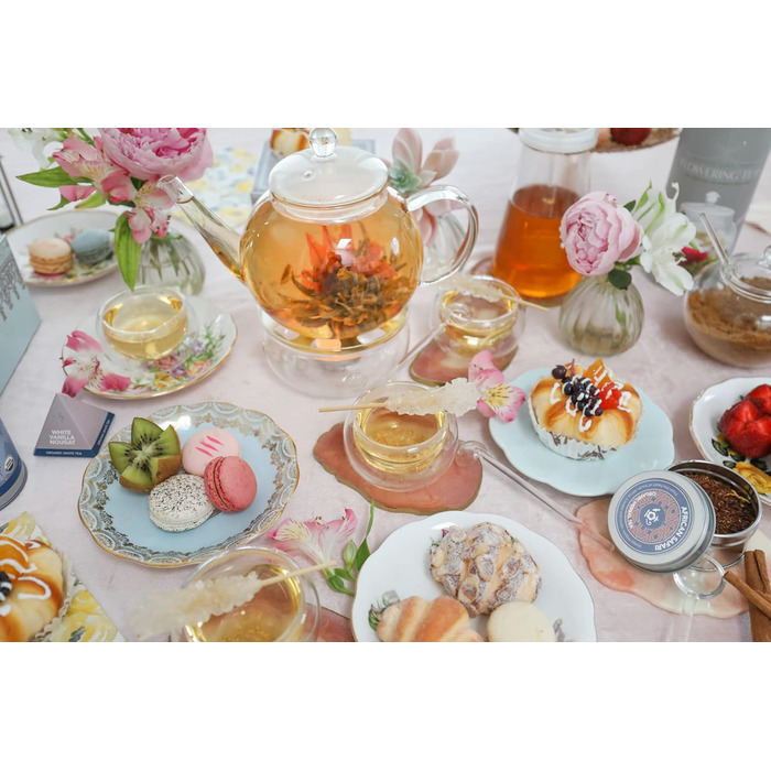 Скляний чайник Teabloom 1,2 л з фільтром, термостійкий, для чаю, для мікрохвильовки, 2 чайні квітки в комплекті
