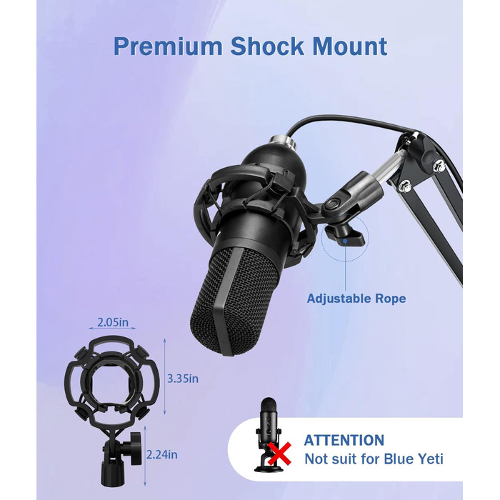 Підставка для мікрофона BILIONE з поп-фільтром та амортизатором, регульована, з адаптерами