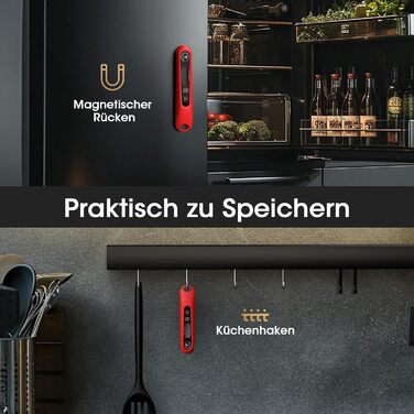 Цифровий кухонний термометр DOQAUS для м'яса, приготування, випікання та гриля. Швидка реакція, LCD екран, автовимкнення (червоний)