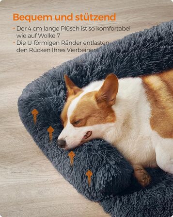 Ліжко для собак Feandrea FluffyHug, м'яка плюшева, 80x75x16 см, сірий Ombré, для собак малого та середнього розміру