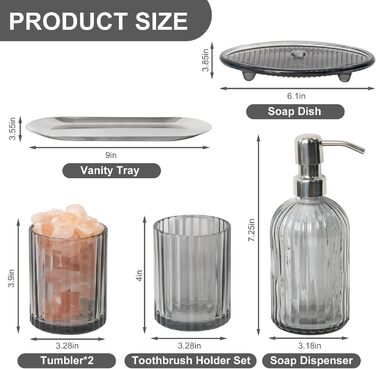 Umimile Bathroom Accessories Set, 6-Piece, Green Glass, Complete Toothbrush Holder, Cup, Lotion Dispenser, Soap Dish, Vanity Organizer, Aromatherapy Cup for Apartment, Bathroom Decor (Black, 6 Pcs Bathroom Set)