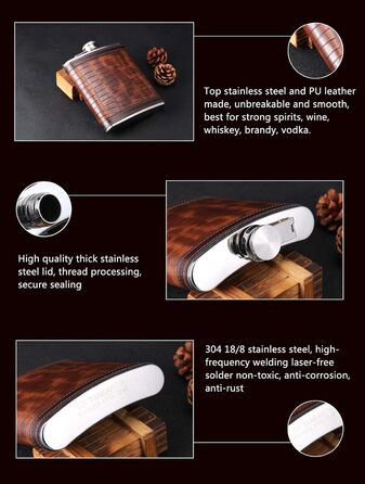 Фляга з імітацією шкіри крокодила, нержавіюча сталь, 510 мл, TANEAXON. Фляга для віскі та лікеру