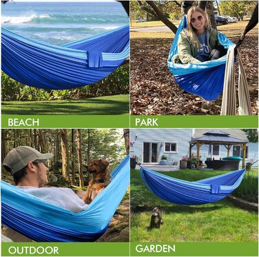 Гамак для відпочинку на відкритому повітрі, кемпінгу, 2 особи, 300 x 200 см, ультралегкий, портативний, для подорожей, вантажопідйомність до 300 кг, сапфірово-блакитний, нейлон, дихаючий