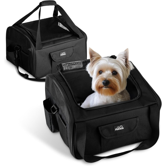 Транспортна переноска для собак та котів - зручна та складана переноска для подорожей, 40 x 34 x 25 см. Підходить для авіаперельотів та має додаткове відділення для зберігання речей