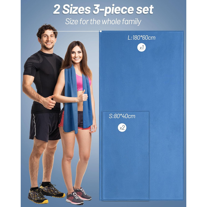 Набір рушників з мікрофібри GZXYA (3 шт.): великий (180x60 см) + 2 маленьких (80x40 см), швидковисихаючі, для спорту та відпочинку
