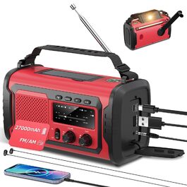 Радіо на сонячній батареї та ручному приводі 27000mAh з Bluetooth, FM/AM, SOS сигналом, динаміком та підключенням для навушників (Армійський зелений)