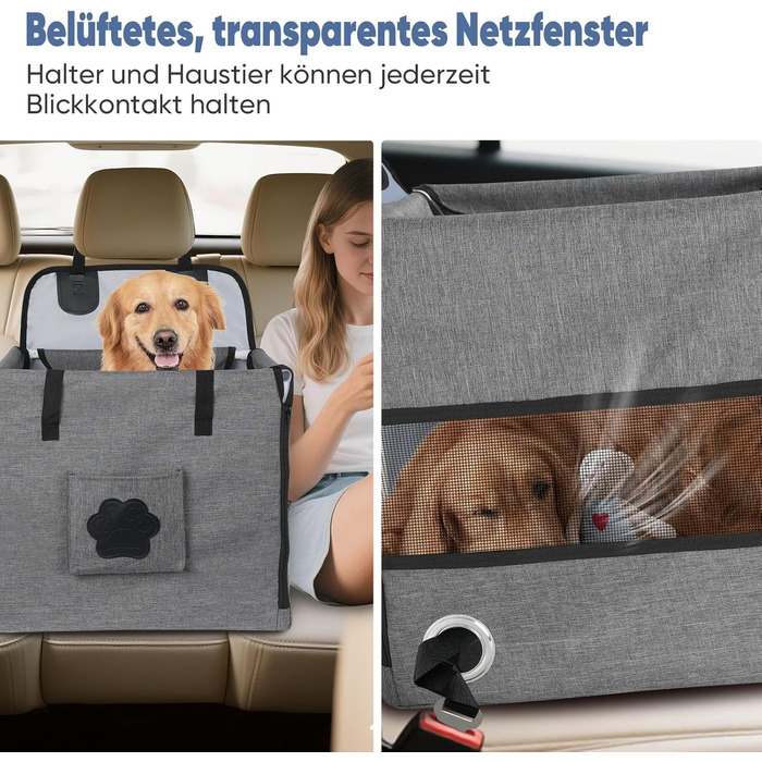 Автомобільний лежак для собак 44x40x40 см – міцний лежак з ременями безпеки та сіткою, знімний кошик для собак на заднє сидіння, водонепроникний та зручний
