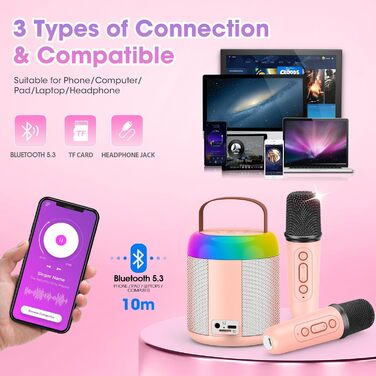 Караоке машина для дітей з 2 мікрофонами, рожева. Іграшка для дівчаток 3-12 років. Чудовий подарунок на день народження!