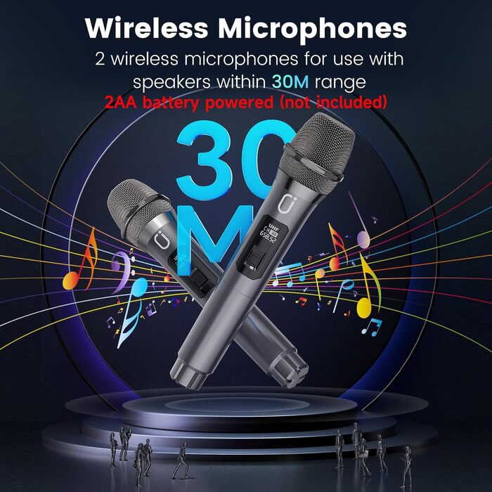 Караоке система JYX з 2 бездротовими мікрофонами, портативна Bluetooth колонка для дорослих та дітей, PA система, підтримка TF картки/USB, AUX вхід, TWS для вечірок (D19-T)