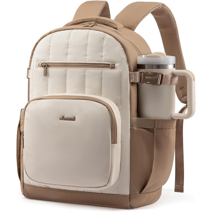 LOVEVOOK Рюкзак для жінок, 15.6 дюймів, легкий шкільний рюкзак для підлітків з відділенням для ноутбука, водонепроникний, рюкзак для школи, подорожей, роботи, університету. Колір: бежевий+хакі