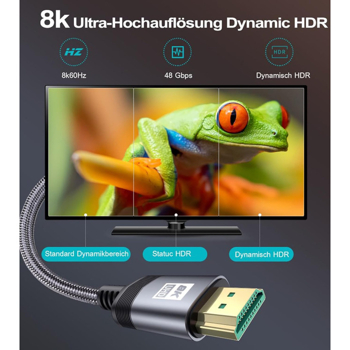 Кабель HDMI 2.1 AviBrex 4M 8K (60Hz), 4K (240Hz), Ultra HD, 48Gbps, HDR, eARC, HDCP2.3, для PS5/4/3, TV, Blu-ray, проектор, сірий