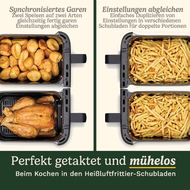 Фритюрниця Cuisinart XXL 10.4L з двома зонами нагріву | Без PFAS та хімікатів | Для смаження, грилю, випікання, дегідратації та підтримання тепла | 2 камери (2 x 5.2L) | 8+ порцій | Деталі придатні для миття в посудомийній машині (3 камери, нержавіюча ста