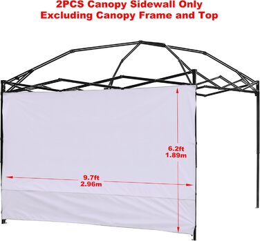 2 Baldachin Side Walls, Tent Side Wall for 3x3m Pop-Up Baldachin, Waterproof with Silver Coating for 3M Straight Leg, Outdoor Pavilions, Instant Awnings, White Side Wall Only