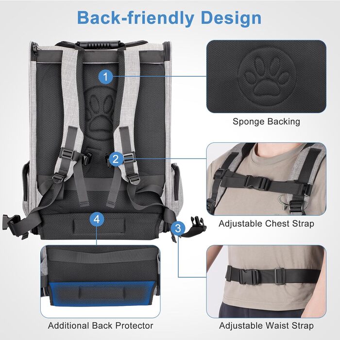 Транспортна переноска для собак та котів великого розміру з колесами, сірого кольору. Рюкзак-переноска для собак до 15 кг з прозорим вікном.