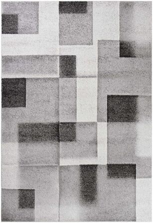 Килим Kurzflor з коротким ворсом для вітальні, спальні та дитячої кімнати. Сучасний дизайнерський килим TC-Fashion 6114 в сірому кольорі в клітинку, 080x140 см