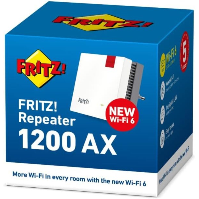 Повторювач Wi-Fi AVM FRITZ!Repeater 1200 AX International, Mesh, Wi-Fi 6, до 2400 Мбіт/с (5 ГГц), до 600 Мбіт/с (2.4 ГГц), точка доступу Wi-Fi, WPS, міжнародна версія