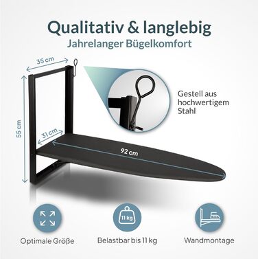 CÄMERLING Folding Ironing Board with Wall Mounting, Ironing Table, Ironing Board, Small, Foldable, Space-Saving, Quick and Easy Ironing