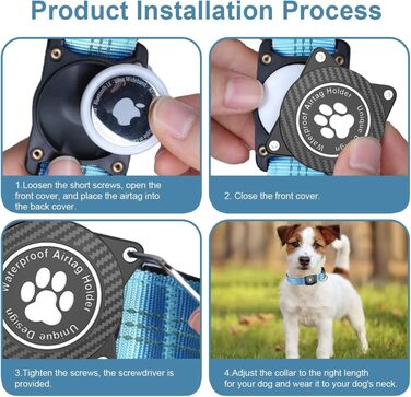 Світловідбиваючий нашийник для Apple AirTag для собак, регульований, водонепроникний, для малих, середніх та великих собак, розмір L (S 27-34.5 см), блакитний