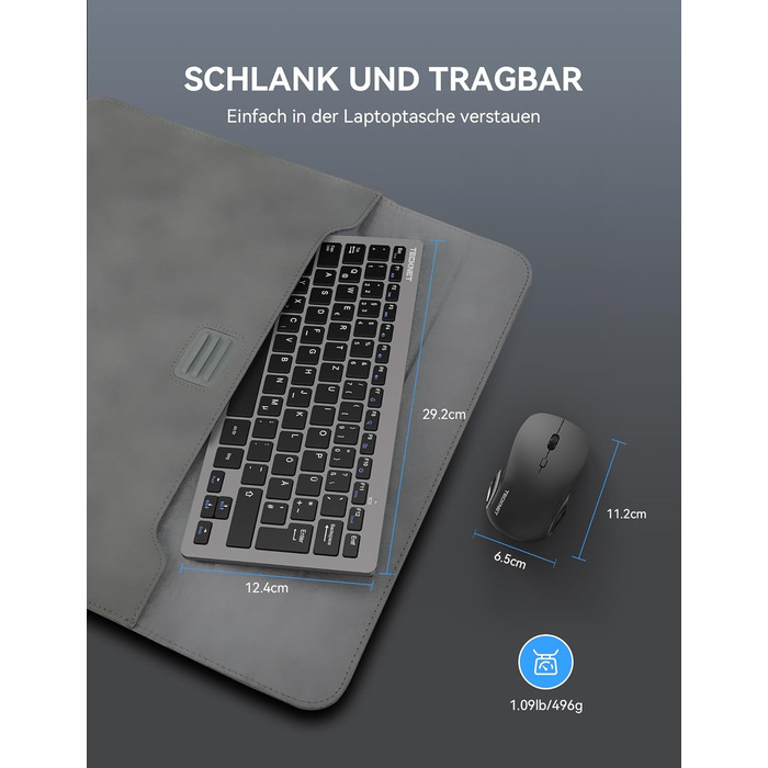 TECKNET Бездротовий Набір Клавіатури та Миші, QWERTZ, 2.4 GHz, 15м, Безшумна Клавіатура та Миша для ПК, Ноутбука, Smart TV, Білий (Сірий)