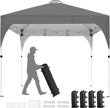 Yaheetech Folding Gazebo 2.4 x 2.4 m Pop-Up Gazebo, Adjustable Height Garden Gazebo, Waterproof & Sun Protection Party Tent Garden Tent with Rolling Carry Bag for Outdoor Market Garden Yard, (Dark Grey, 3x3m)