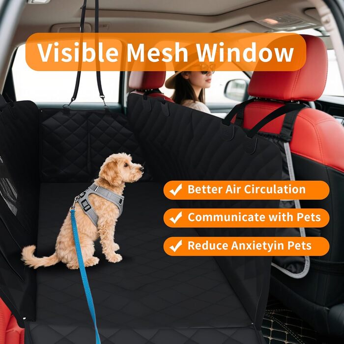 Захист для заднього сидіння автомобіля для собак, водовідштовхувальний, неслизький, з боковинами та віконцем, 137 x 147 см
