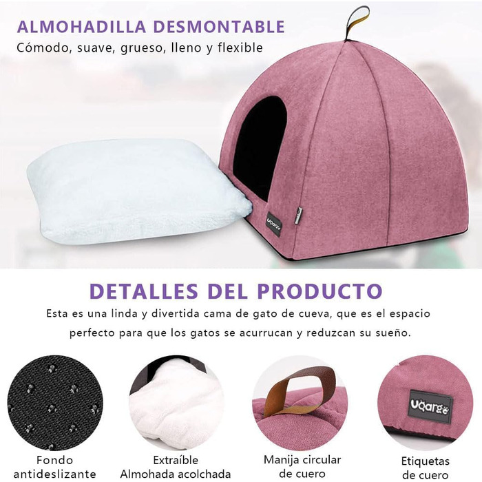 М'яке ліжко-печера для котів, тепле плюшеве ліжко для котів, гніздо для котів з знімним внутрішнім подушечкою (Рожевий, M)
