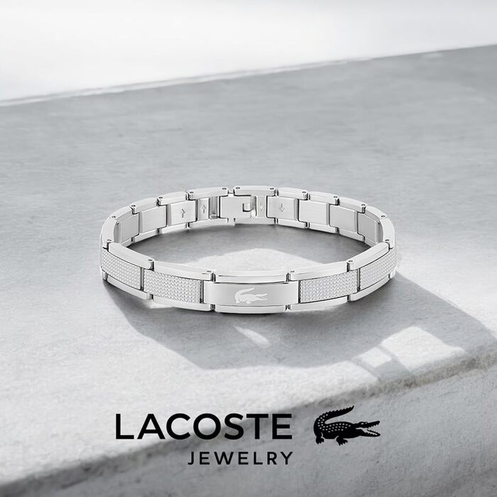 Браслет Lacoste STENCIL для чоловіків з застібкою-кнебелем, з нержавіючої сталі, сріблястого кольору