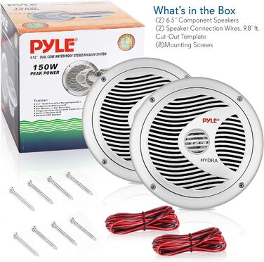 Морські акустичні колонки PYLE Audio 150 Вт 16,5 см 2-смугові, сріблясті PLMR60S
