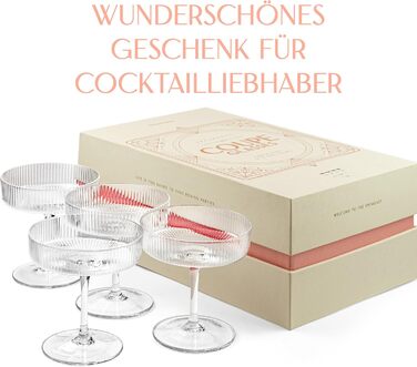 GLASSIQUE CADEAU Набір келихів Vintage Art Deco (4 шт., 200 мл) | Келихи для коктейлів, шампанського, еспресо мартіні, дайкірі | Скляні чаші з кристалу для Speakeasy