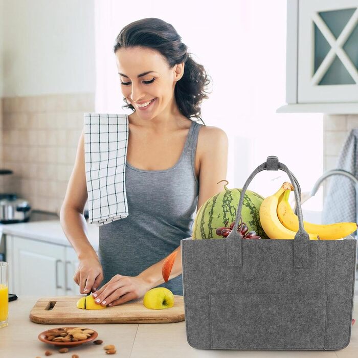 Felt bag shopping bag with compartments, large felt bag 30L foldable felt bags shopper, foldable and robust felt shopping baskets, felt bag with compartments felt bag bottle bag firewood bag