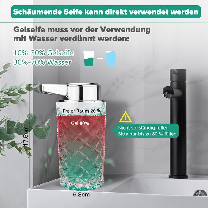 Phneems Soap Dispenser Automatic Foam Soap Dispenser Glass Electric Soap Dispenser With Sensor Soap Dispenser Automatic USB Charging IPX5 Waterproof 300ML For Bathroom Kitchen Foam