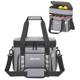 Велика розширювана сумка-холодильник з м'якого матеріалу, двоярусна ланч-сумка для жінок та чоловіків, вміщує 40 банок, вологостійка та портативна – ідеально для пляжу, кемпінгу, подорожей (Сірий)
