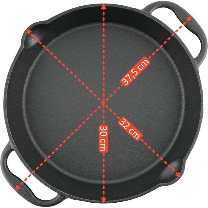Чавунна сковорода BBQ-Toro Ø 30 см з двома ручками та виливами для гриля, електроплити та відкритого вогню