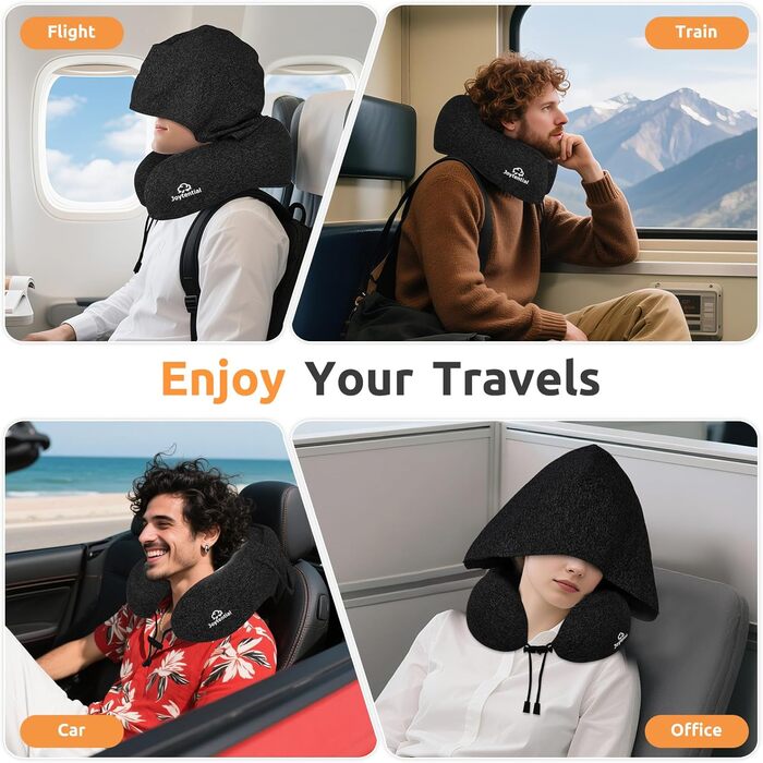 Подушка для шиї у вигляді звірка, Memory Foam, для подорожей (літак, авто, офіс), чорна