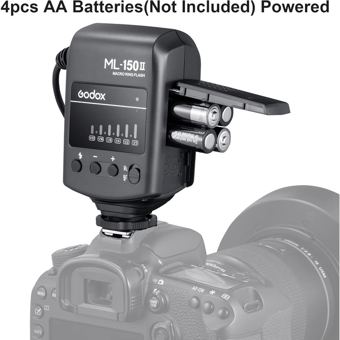 Godox ML-150II Макро-кільцевий спалах: 11 рівнів яскравості, кольорова температура 5800K, GN12, швидка перезарядка, 8 адаптерних кільця для Canon, Nikon, Sony DSLR камер
