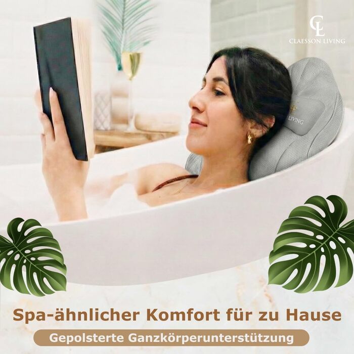 Подушка для ванни повного тіла 126x41см з підголовником - килимок для ванни з підтримкою шиї, спини та ніг. Біла (антрацит). З мішком для прання та гачком для сушки.