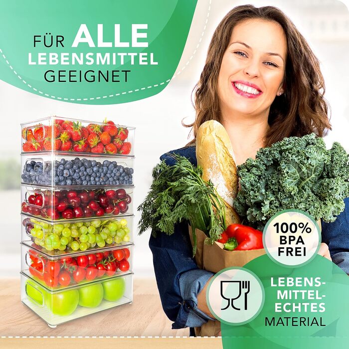 SCHWARZGLUT® Refrigerator Organizer 6-Piece Set for Maximum Order in the Refrigerator | Stackable | Organizer | Fridge Organizer | Storage | Boxes for Refrigerator | BPA Free