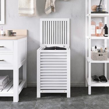 Великий білий кошик для білизни з бамбука SMIBUY з кришкою для зберігання одягу, іграшок та рушників