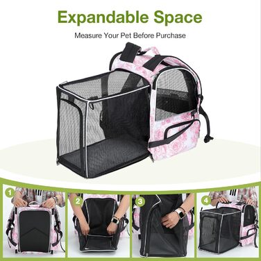 Рюкзак для кота Lekebobor, розкладний, переноска для тварин, для маленьких собак та середніх котів до 8 кг, для подорожей та піших прогулянок, у смугастий колір, 12.6'L x 11.2'W x 16.5'H - L, рожевий з квітковим малюнком